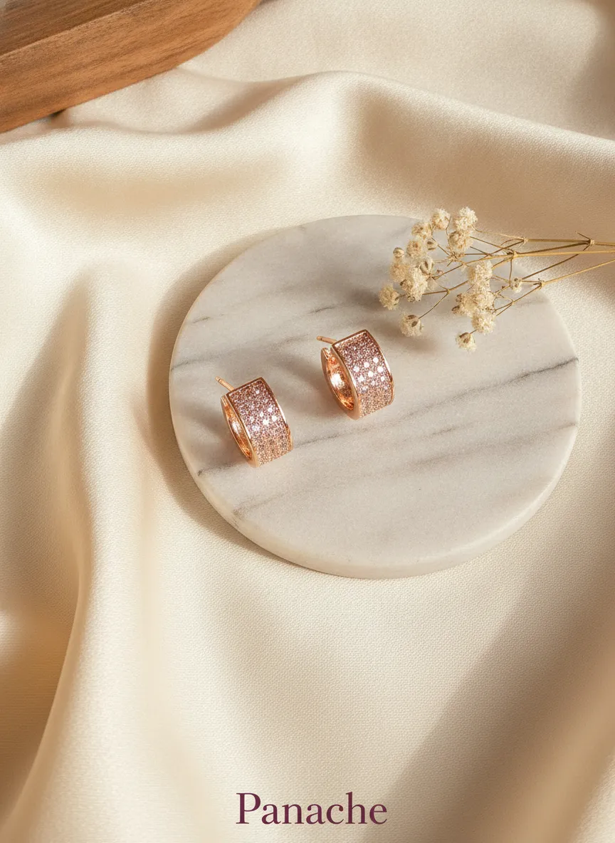 Rose Gold Pave Bar Hoops