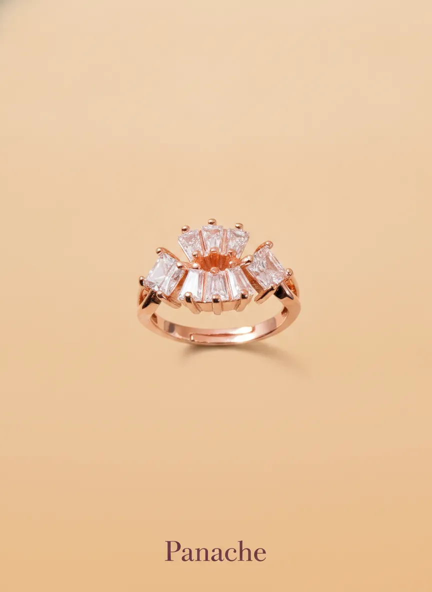 Rose Gold Floral Baguette Ring