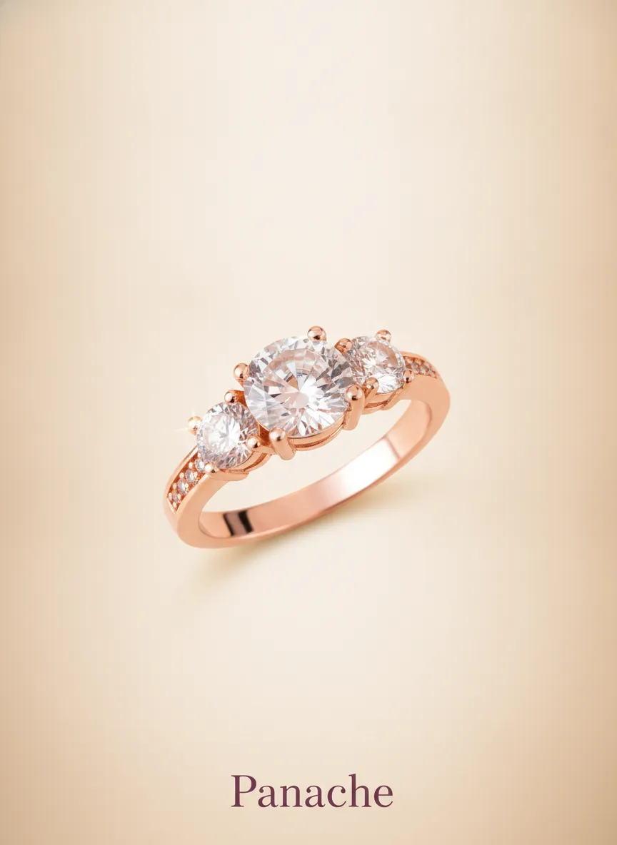 Rose Gold Solitaire Trio Ring
