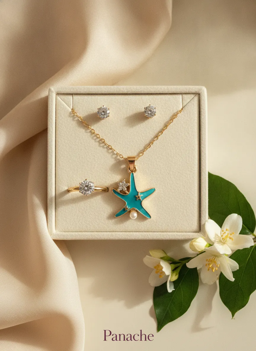 Starfish Enamel Pendant Necklace Set