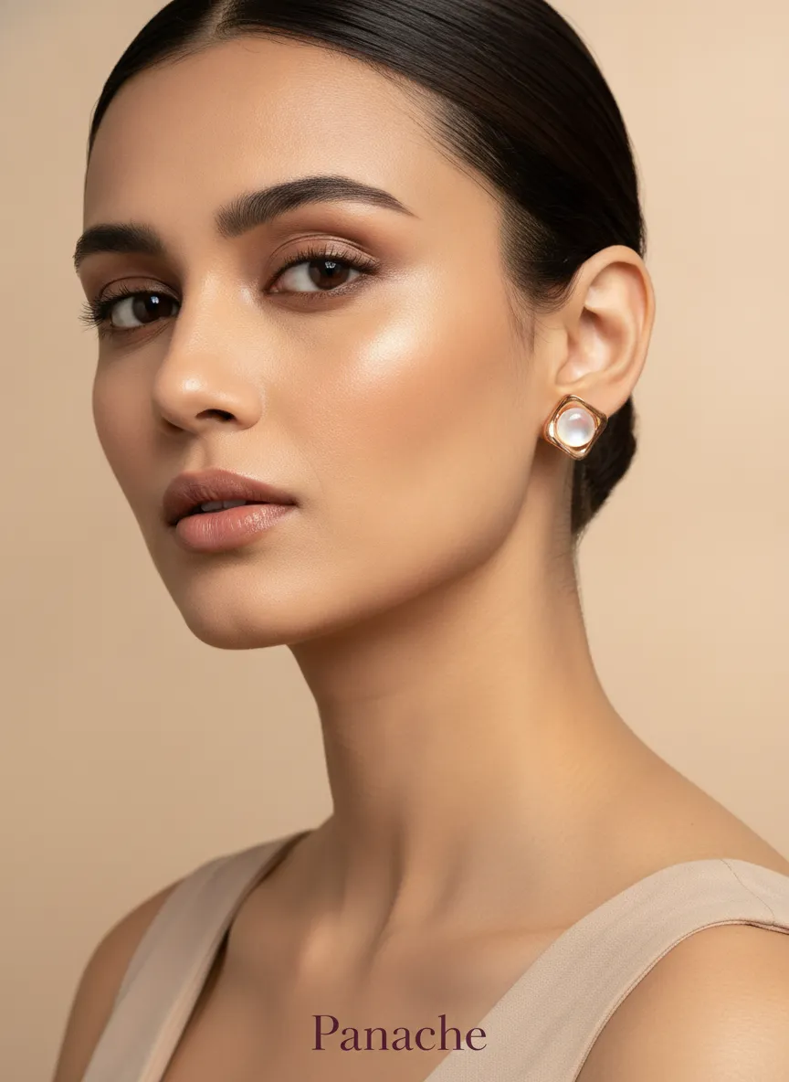 Golden Opal Square Stud Earrings