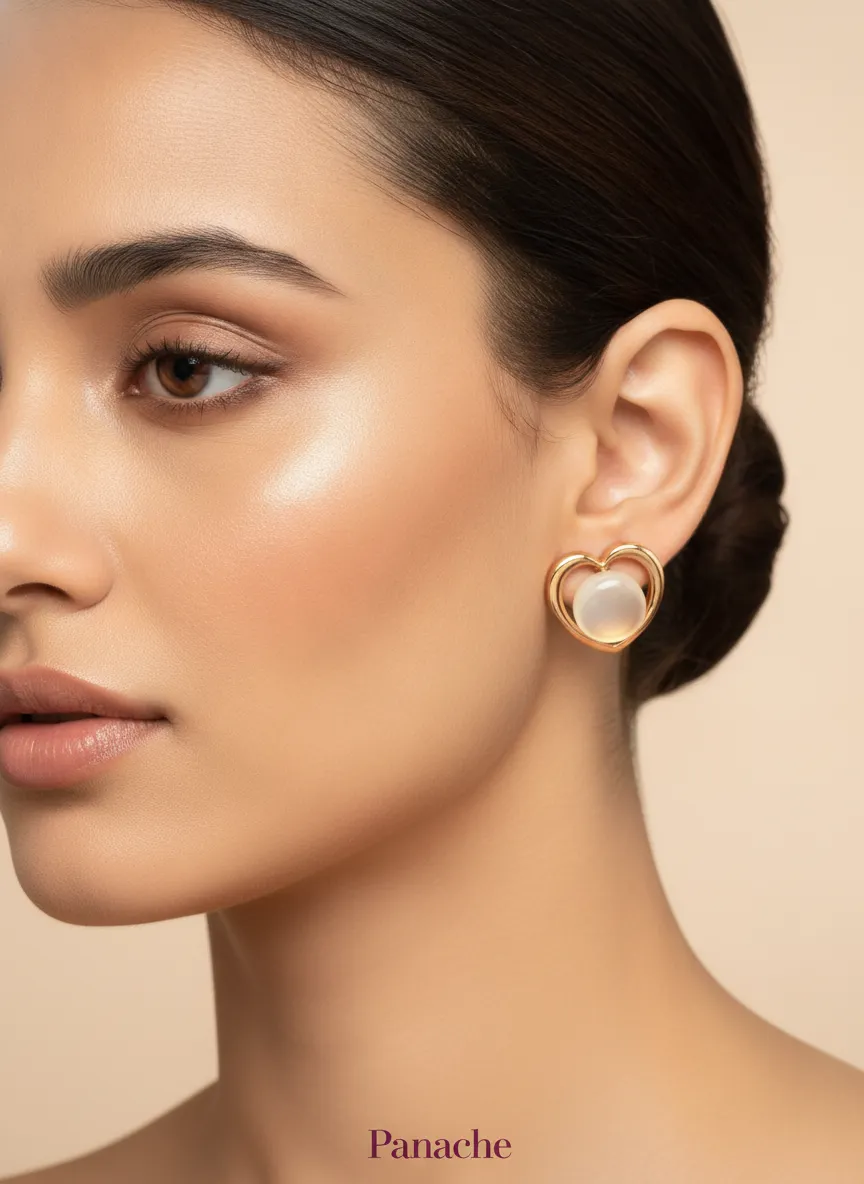 Golden Heart Opal Stud Earrings