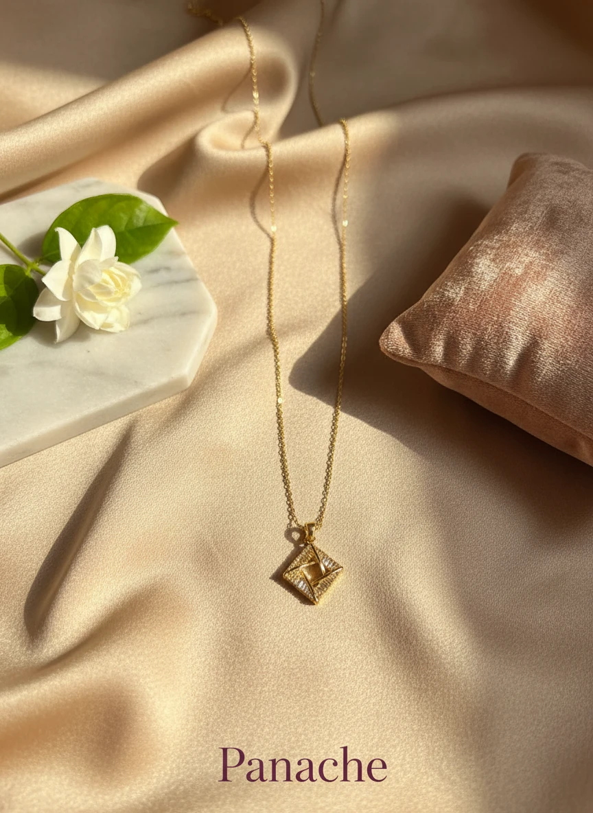 Golden Cube Pendant Necklace