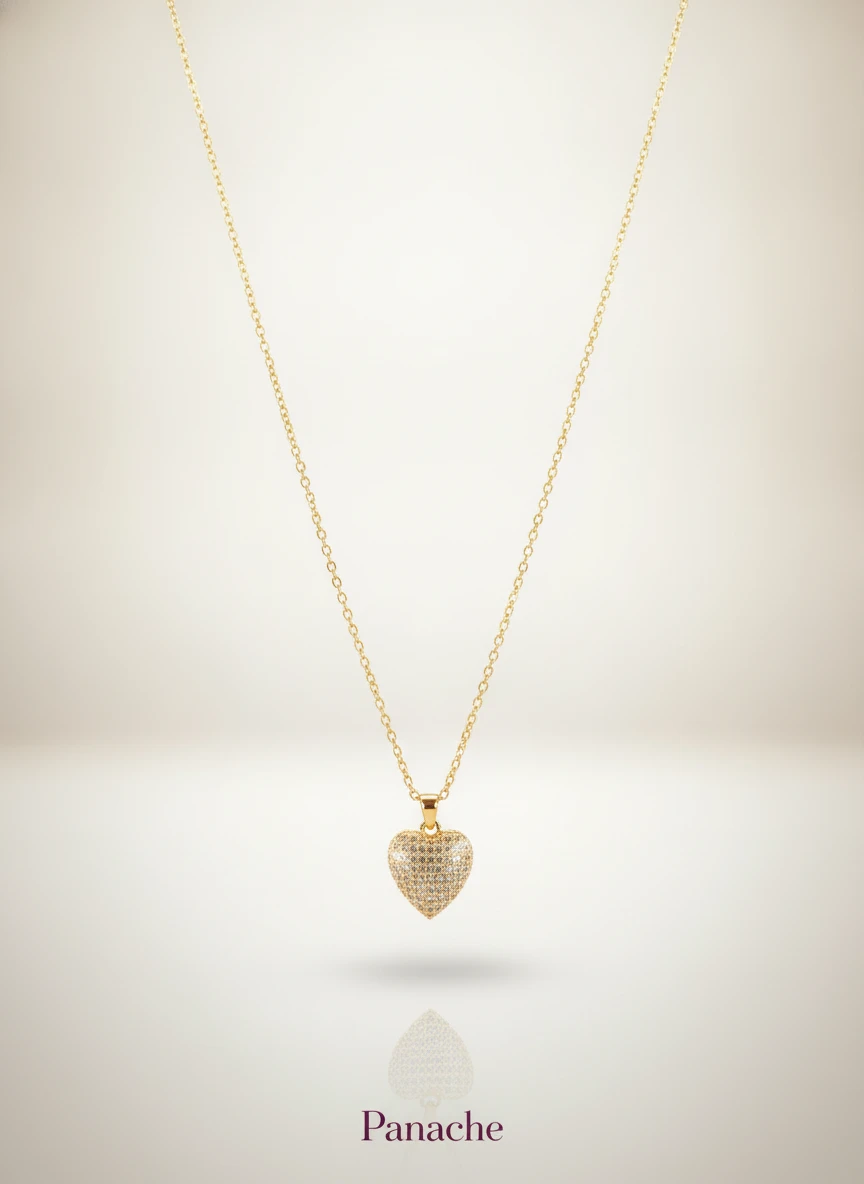 Golden Textured Heart Pendant Necklace