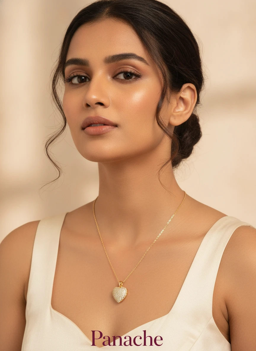 Golden Textured Heart Pendant Necklace