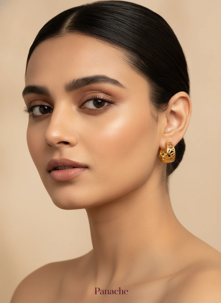 Golden Lattice Cutwork Hoops