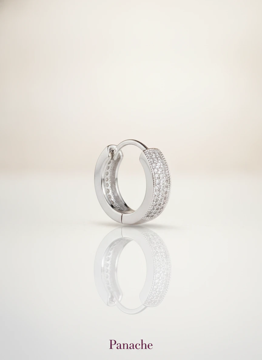 Silver Pave Huggie Hoop Earrings