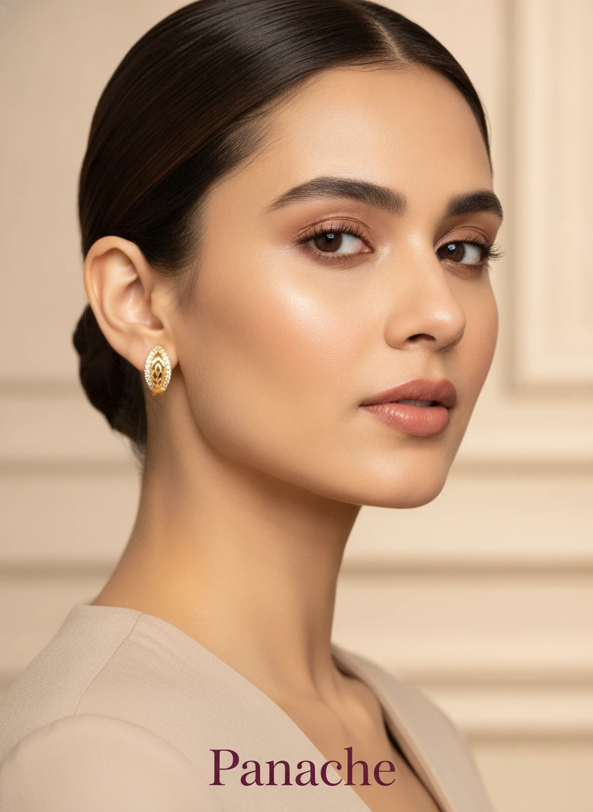 Golden Leaf Zircon Hoop Earrings