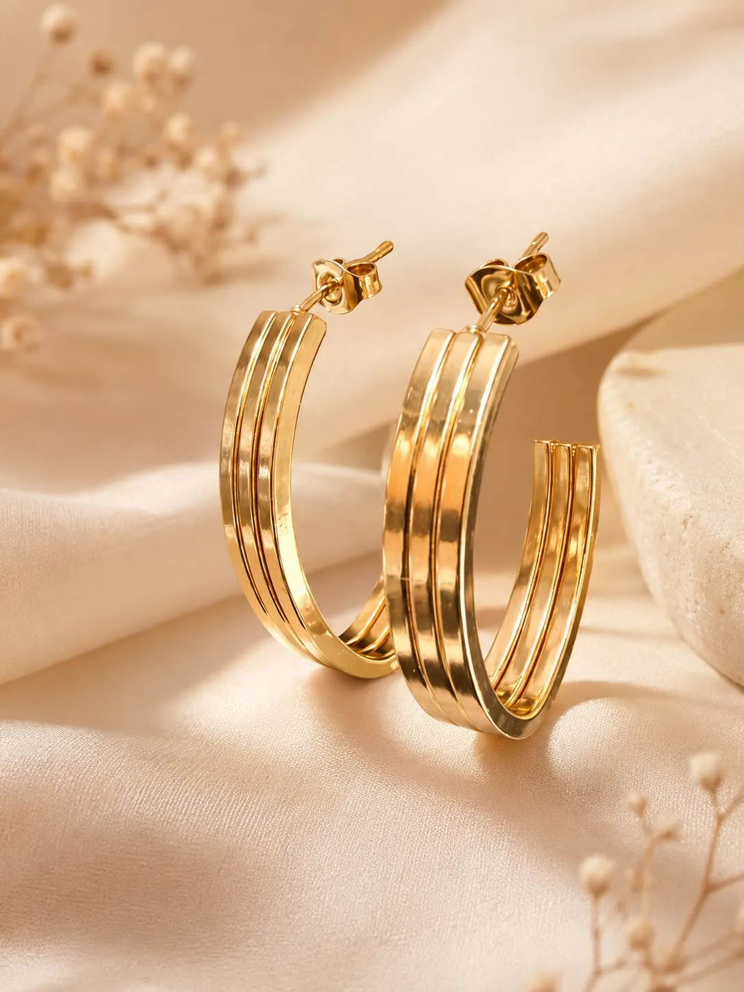 Triple Line Gold Hoop Earrings