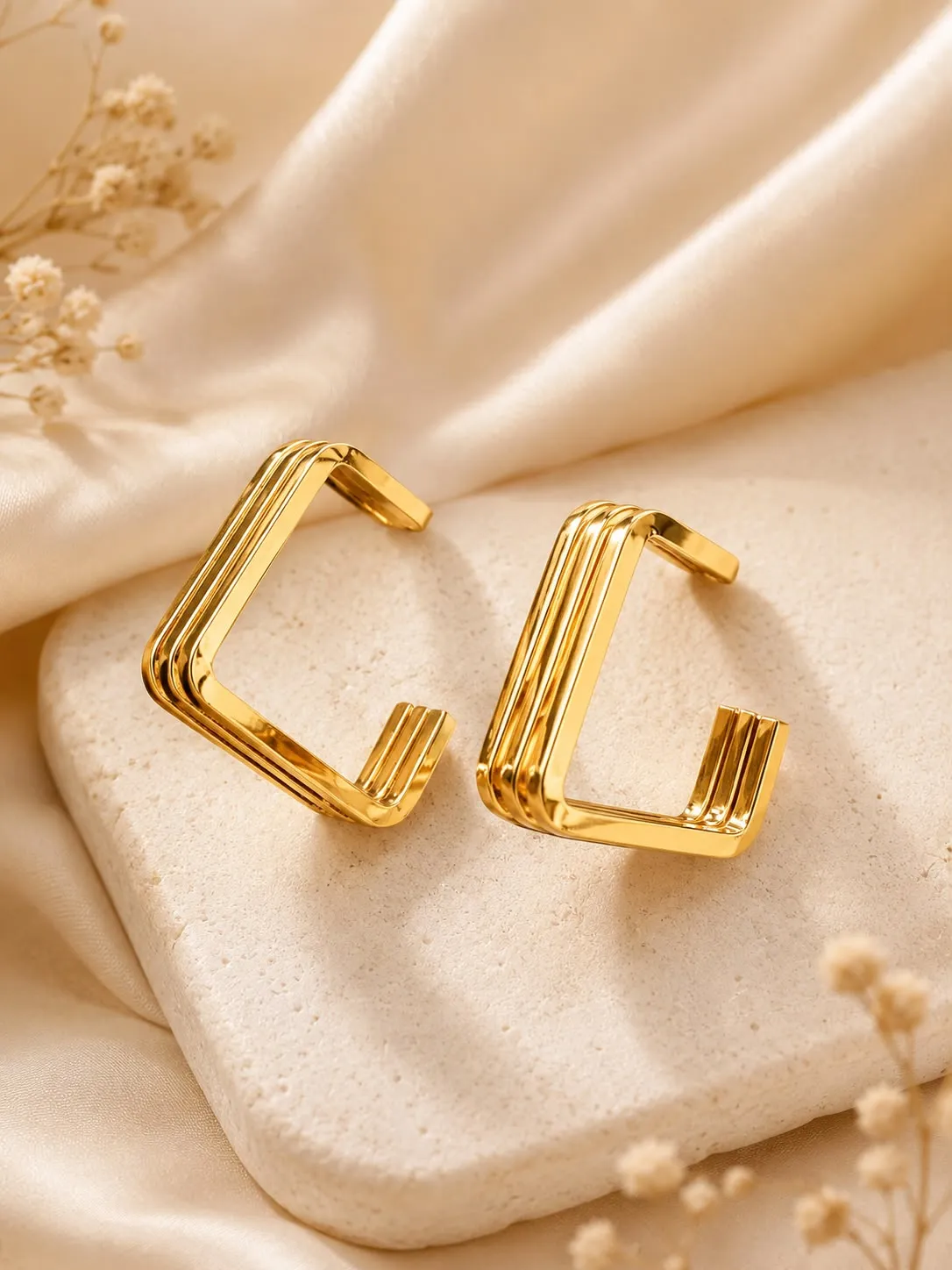 Gold Square Geometric Hoop Earrings