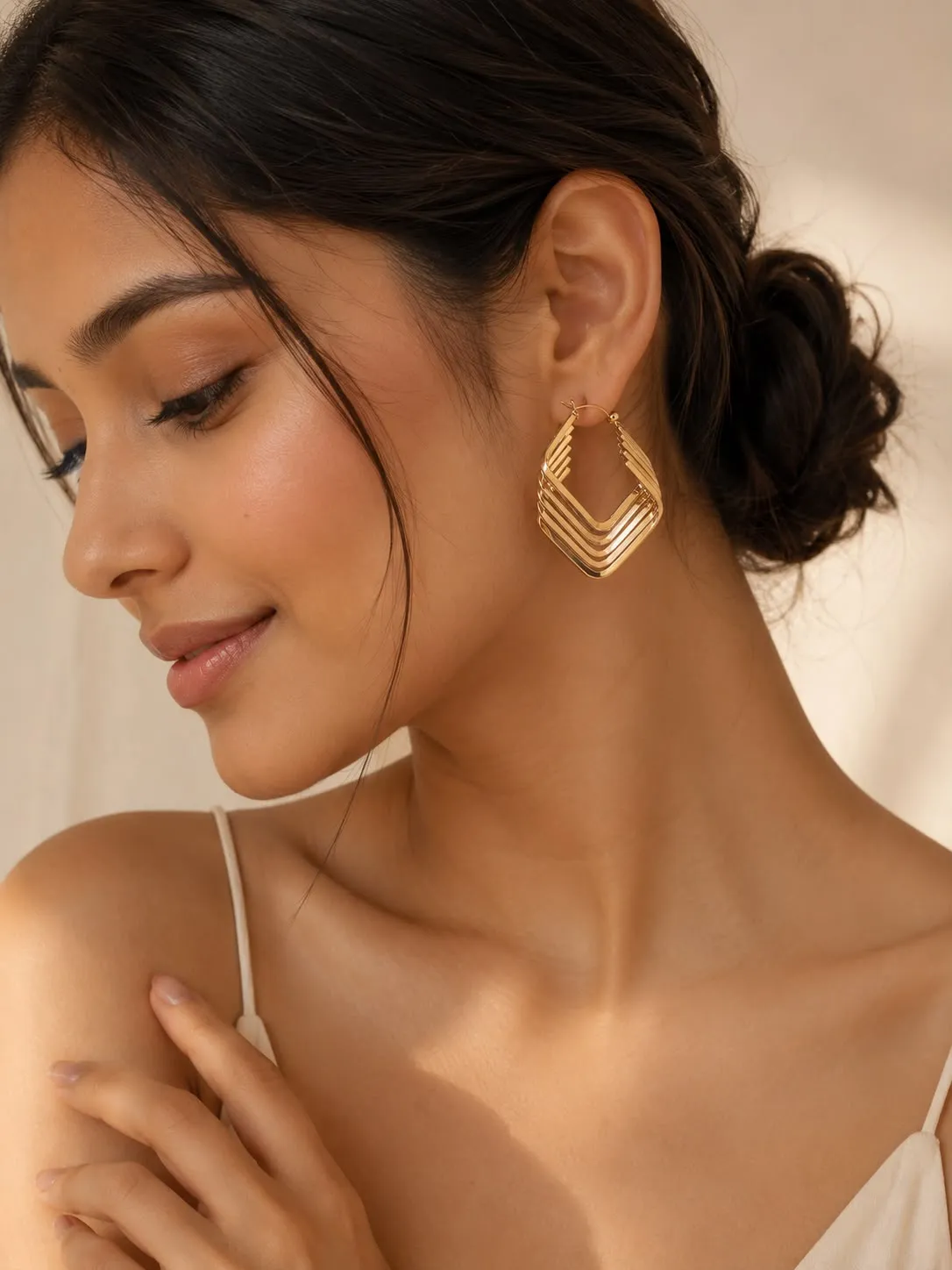 Golden Layered Geometric Hoop Earrings