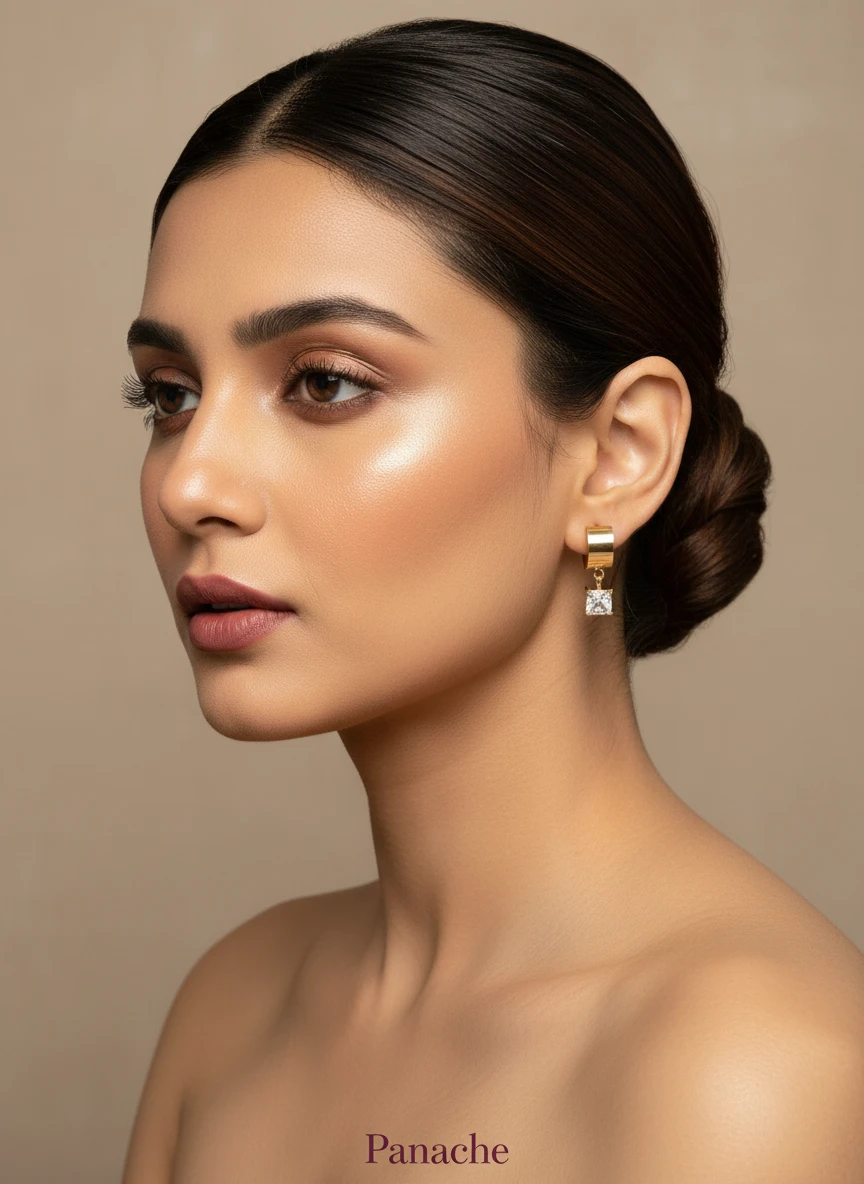 Golden Solitaire Huggie Hoop Earrings