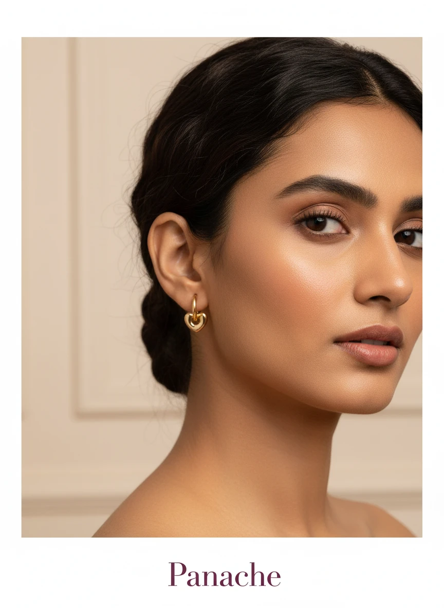 Golden Heart Charm Hoop Earrings
